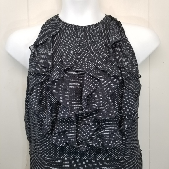 Ralph Lauren 14 Silk Dress Flare Polka Dot Ruffle Sleeveless Cruise Party - Picture 2 of 7